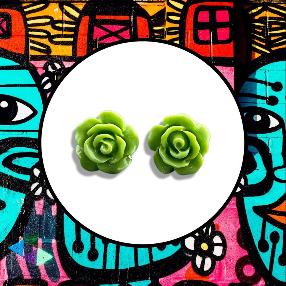 Green Flower Stud Earrings